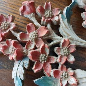 SOLD ~~ SYROCO MCM Floral Dogwood Wall Decor with Pink and Green Accents